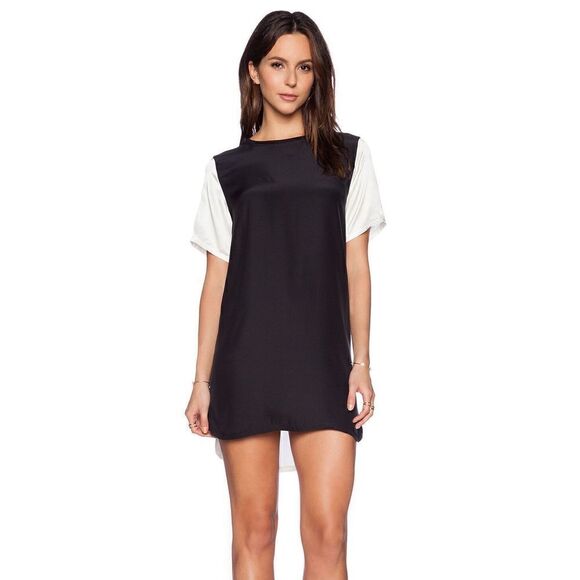 NWT ATM Anthony Thomas Melillo 100% Silk Tee Dress T Shirt Mini Black White M - Picture 1 of 12